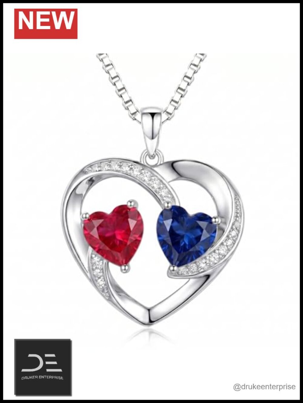 18k White Gold Plated Heart Birthstone Pendant Necklace Adjustable Gift